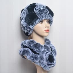 New Women Winter Fur Hat Scarf Sets Natural Warm Real Rex Rabbit Fur Cap Scarves Lady Knitted Warm 100% Genuine Fur Hats Muffler