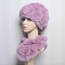 New Women Winter Fur Hat Scarf Sets Natural Warm Real Rex Rabbit Fur Cap Scarves Lady Knitted Warm 100% Genuine Fur Hats Muffler