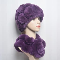 New Women Winter Fur Hat Scarf Sets Natural Warm Real Rex Rabbit Fur Cap Scarves Lady Knitted Warm 100% Genuine Fur Hats Muffler