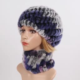 Hot Sale Women Winter Real Rex Rabbit Fur Hat Scarf Sets Natural Knit Rex Rabbit Fur Muffler Hat Lady Warm Real Fur Hats Scarves