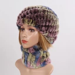 Hot Sale Women Winter Real Rex Rabbit Fur Hat Scarf Sets Natural Knit Rex Rabbit Fur Muffler Hat Lady Warm Real Fur Hats Scarves