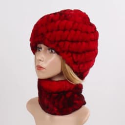 Hot Sale Women Winter Real Rex Rabbit Fur Hat Scarf Sets Natural Knit Rex Rabbit Fur Muffler Hat Lady Warm Real Fur Hats Scarves