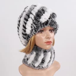 Hot Sale Women Winter Real Rex Rabbit Fur Hat Scarf Sets Natural Knit Rex Rabbit Fur Muffler Hat Lady Warm Real Fur Hats Scarves