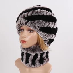Hot Sale Women Winter Real Rex Rabbit Fur Hat Scarf Sets Natural Knit Rex Rabbit Fur Muffler Hat Lady Warm Real Fur Hats Scarves