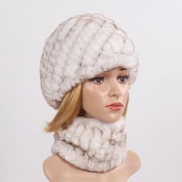 Hot Sale Women Winter Real Rex Rabbit Fur Hat Scarf Sets Natural Knit Rex Rabbit Fur Muffler Hat Lady Warm Real Fur Hats Scarves