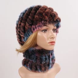 Hot Sale Women Winter Real Rex Rabbit Fur Hat Scarf Sets Natural Knit Rex Rabbit Fur Muffler Hat Lady Warm Real Fur Hats Scarves