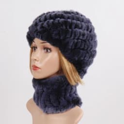 Hot Sale Women Winter Real Rex Rabbit Fur Hat Scarf Sets Natural Knit Rex Rabbit Fur Muffler Hat Lady Warm Real Fur Hats Scarves