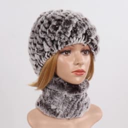 Hot Sale Women Winter Real Rex Rabbit Fur Hat Scarf Sets Natural Knit Rex Rabbit Fur Muffler Hat Lady Warm Real Fur Hats Scarves