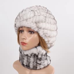 Hot Sale Women Winter Real Rex Rabbit Fur Hat Scarf Sets Natural Knit Rex Rabbit Fur Muffler Hat Lady Warm Real Fur Hats Scarves