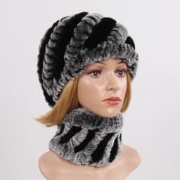 Hot Sale Women Winter Real Rex Rabbit Fur Hat Scarf Sets Natural Knit Rex Rabbit Fur Muffler Hat Lady Warm Real Fur Hats Scarves