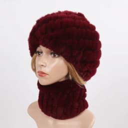 Hot Sale Women Winter Real Rex Rabbit Fur Hat Scarf Sets Natural Knit Rex Rabbit Fur Muffler Hat Lady Warm Real Fur Hats Scarves
