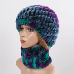 Hot Sale Women Winter Real Rex Rabbit Fur Hat Scarf Sets Natural Knit Rex Rabbit Fur Muffler Hat Lady Warm Real Fur Hats Scarves
