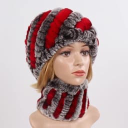 Hot Sale Women Winter Real Rex Rabbit Fur Hat Scarf Sets Natural Knit Rex Rabbit Fur Muffler Hat Lady Warm Real Fur Hats Scarves