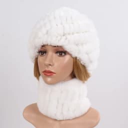 Hot Sale Women Winter Real Rex Rabbit Fur Hat Scarf Sets Natural Knit Rex Rabbit Fur Muffler Hat Lady Warm Real Fur Hats Scarves