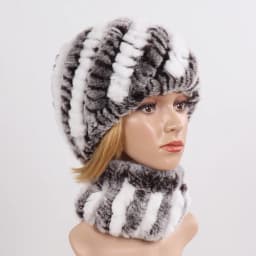 Hot Sale Women Winter Real Rex Rabbit Fur Hat Scarf Sets Natural Knit Rex Rabbit Fur Muffler Hat Lady Warm Real Fur Hats Scarves