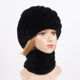 Hot Sale Women Winter Real Rex Rabbit Fur Hat Scarf Sets Natural Knit Rex Rabbit Fur Muffler Hat Lady Warm Real Fur Hats Scarves