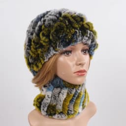 Hot Sale Women Winter Real Rex Rabbit Fur Hat Scarf Sets Natural Knit Rex Rabbit Fur Muffler Hat Lady Warm Real Fur Hats Scarves