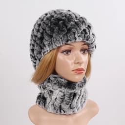 Hot Sale Women Winter Real Rex Rabbit Fur Hat Scarf Sets Natural Knit Rex Rabbit Fur Muffler Hat Lady Warm Real Fur Hats Scarves