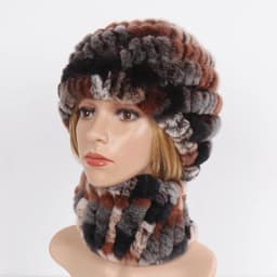 Hot Sale Women Winter Real Rex Rabbit Fur Hat Scarf Sets Natural Knit Rex Rabbit Fur Muffler Hat Lady Warm Real Fur Hats Scarves