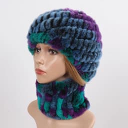 Hot Sale Women Winter Real Rex Rabbit Fur Hat Scarf Sets Natural Knit Rex Rabbit Fur Muffler Hat Lady Warm Real Fur Hats Scarves