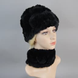 Women Knit Real Rex Rabbit Fur Hat Scarf Sets Natural Warm Rex Rabbit Fur Scarves Hat Winter Lady Real Rex Rabbit Fur Hat Scarf
