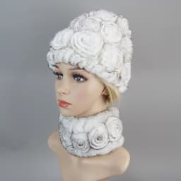 Women Knit Real Rex Rabbit Fur Hat Scarf Sets Natural Warm Rex Rabbit Fur Scarves Hat Winter Lady Real Rex Rabbit Fur Hat Scarf
