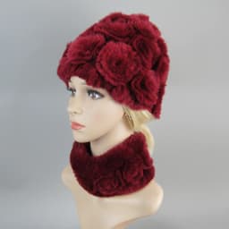 Women Knit Real Rex Rabbit Fur Hat Scarf Sets Natural Warm Rex Rabbit Fur Scarves Hat Winter Lady Real Rex Rabbit Fur Hat Scarf
