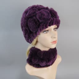 Women Knit Real Rex Rabbit Fur Hat Scarf Sets Natural Warm Rex Rabbit Fur Scarves Hat Winter Lady Real Rex Rabbit Fur Hat Scarf