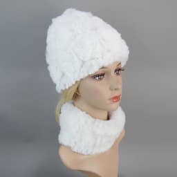 Women Knit Real Rex Rabbit Fur Hat Scarf Sets Natural Warm Rex Rabbit Fur Scarves Hat Winter Lady Real Rex Rabbit Fur Hat Scarf