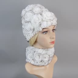 Women Knit Real Rex Rabbit Fur Hat Scarf Sets Natural Warm Rex Rabbit Fur Scarves Hat Winter Lady Real Rex Rabbit Fur Hat Scarf