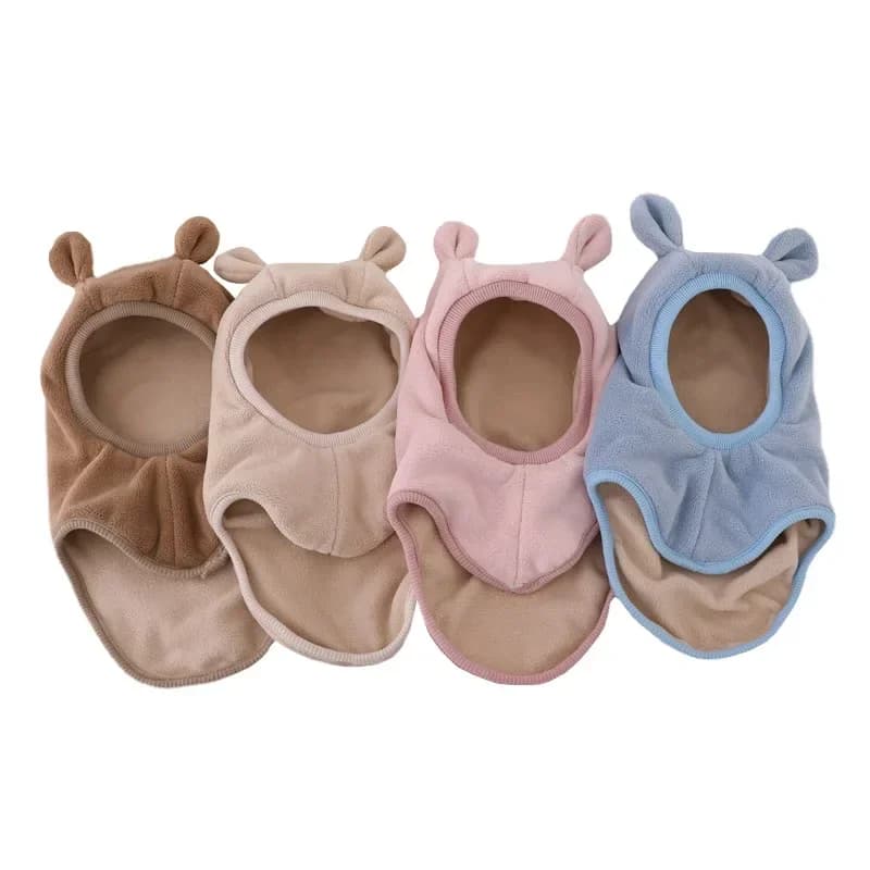 New Winter Warm Bear Ear Children Scarf Hat Boys Girls One-Piece Hat Outdoor Windproof Hood Beanies Cap Plush Balaclava Hat