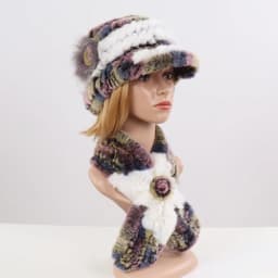 New Women Winter Knit Real Rex Rabbit Fur Hat Scarf Sets Natural Warm Fur Cap Scarves 2 Pieces Girl Quality Real Fur Hat Muffler