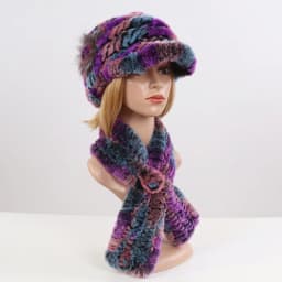 New Women Winter Knit Real Rex Rabbit Fur Hat Scarf Sets Natural Warm Fur Cap Scarves 2 Pieces Girl Quality Real Fur Hat Muffler
