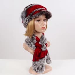New Women Winter Knit Real Rex Rabbit Fur Hat Scarf Sets Natural Warm Fur Cap Scarves 2 Pieces Girl Quality Real Fur Hat Muffler