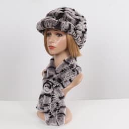 New Women Winter Knit Real Rex Rabbit Fur Hat Scarf Sets Natural Warm Fur Cap Scarves 2 Pieces Girl Quality Real Fur Hat Muffler