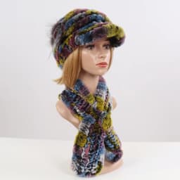 New Women Winter Knit Real Rex Rabbit Fur Hat Scarf Sets Natural Warm Fur Cap Scarves 2 Pieces Girl Quality Real Fur Hat Muffler