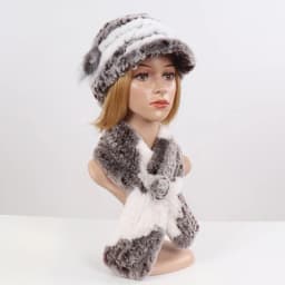 New Women Winter Knit Real Rex Rabbit Fur Hat Scarf Sets Natural Warm Fur Cap Scarves 2 Pieces Girl Quality Real Fur Hat Muffler