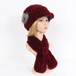 New Women Winter Knit Real Rex Rabbit Fur Hat Scarf Sets Natural Warm Fur Cap Scarves 2 Pieces Girl Quality Real Fur Hat Muffler