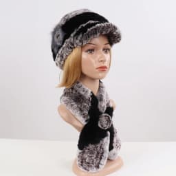 New Women Winter Knit Real Rex Rabbit Fur Hat Scarf Sets Natural Warm Fur Cap Scarves 2 Pieces Girl Quality Real Fur Hat Muffler