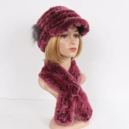 New Women Winter Knit Real Rex Rabbit Fur Hat Scarf Sets Natural Warm Fur Cap Scarves 2 Pieces Girl Quality Real Fur Hat Muffler