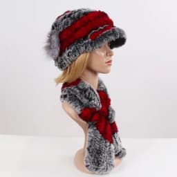 New Women Winter Knit Real Rex Rabbit Fur Hat Scarf Sets Natural Warm Fur Cap Scarves 2 Pieces Girl Quality Real Fur Hat Muffler