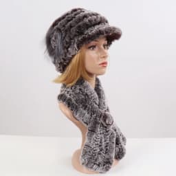 New Women Winter Knit Real Rex Rabbit Fur Hat Scarf Sets Natural Warm Fur Cap Scarves 2 Pieces Girl Quality Real Fur Hat Muffler