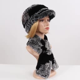 New Women Winter Knit Real Rex Rabbit Fur Hat Scarf Sets Natural Warm Fur Cap Scarves 2 Pieces Girl Quality Real Fur Hat Muffler