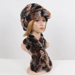 New Women Winter Knit Real Rex Rabbit Fur Hat Scarf Sets Natural Warm Fur Cap Scarves 2 Pieces Girl Quality Real Fur Hat Muffler