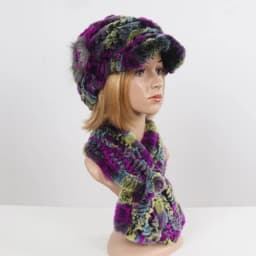 New Women Winter Knit Real Rex Rabbit Fur Hat Scarf Sets Natural Warm Fur Cap Scarves 2 Pieces Girl Quality Real Fur Hat Muffler