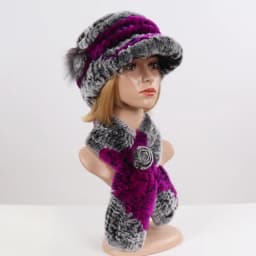 New Women Winter Knit Real Rex Rabbit Fur Hat Scarf Sets Natural Warm Fur Cap Scarves 2 Pieces Girl Quality Real Fur Hat Muffler