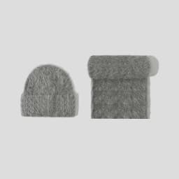 Fluffy Alpaca Wool Beanies Scarf Set Women Warm Knitted Hat Two Piece Winter