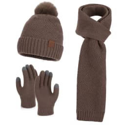 Winter Korean Style Fashion Knitted Wool Hat for Women Warm Hat Scarf and Gloves Three-Piece Set with Ear Protection Beanie