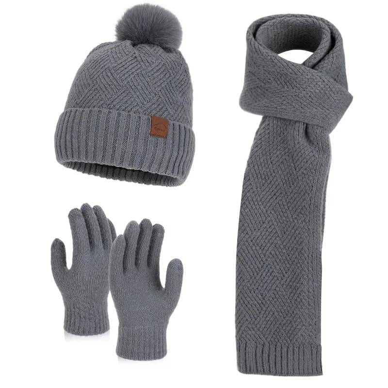 Winter Korean Style Fashion Knitted Wool Hat for Women Warm Hat Scarf and Gloves Three-Piece Set with Ear Protection Beanie