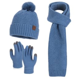 Winter Korean Style Fashion Knitted Wool Hat for Women Warm Hat Scarf and Gloves Three-Piece Set with Ear Protection Beanie